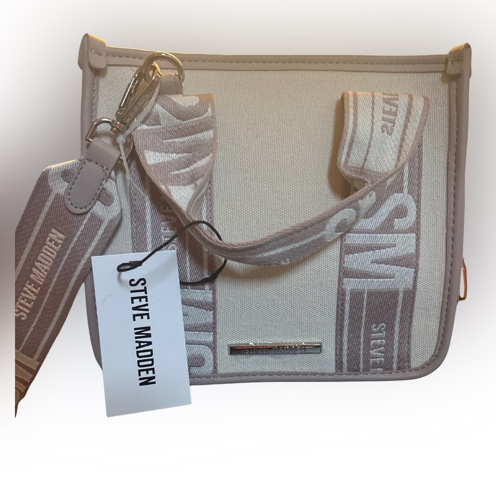 Steve Madden Canvas Crossbody Tote Set – NWT, Logo Strap + Bonus Pouch - Picture 3 of 6